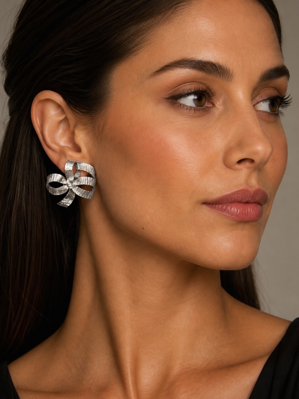 Vintage Trifari Crown Silver Bow Earrings